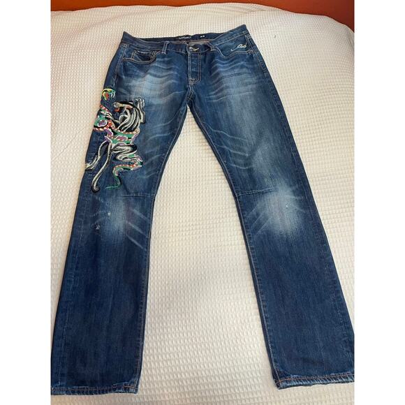 VTG Ed Hardy Denim 2008 Men’s Animal Embroidered Jeans Y2K Street Style Size 33 - Picture 13 of 16